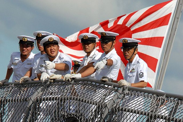 Sailors of the Japan Maritime Self Defence Force aboard the destroyer Kongo