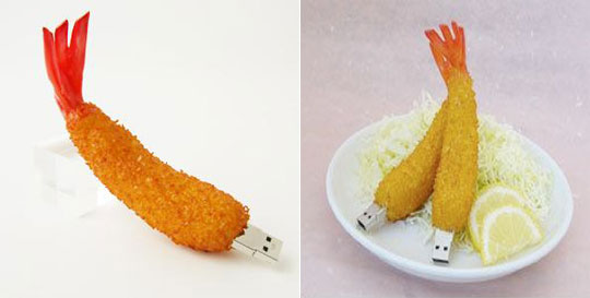 USB memory sticks in the shape of battered fried shrimp