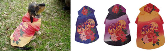 T-shirts for dogs, decorated with traditional Japanese flower and temari ball designs