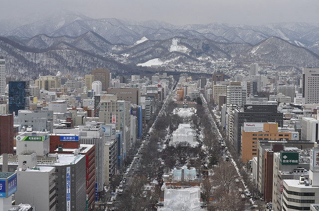 A view of the Odori Park snow festival site from Sapporo TV Tower