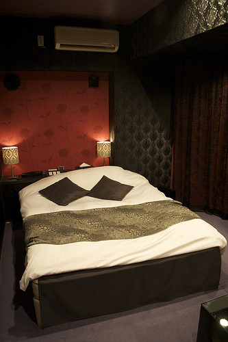 The interior of a stylish room in a Shibuya love hotel
