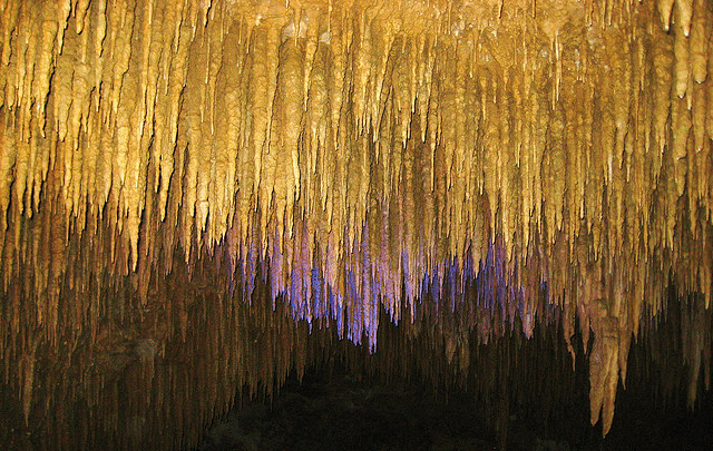 Closely packed stalactites that resemble icicles