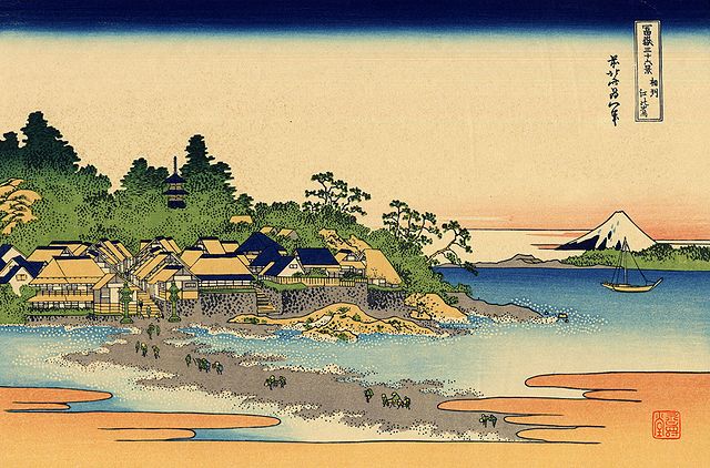 Enoshima in the Sagami Province by Katsushika Hokusai, part of the series Thirty-six Views of Mount Fuji