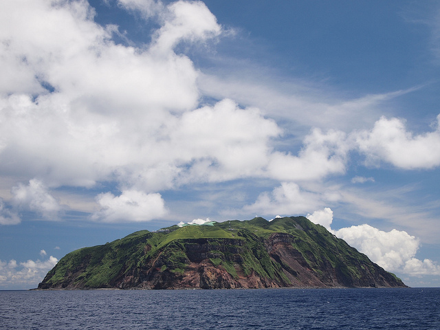 A view of Aogashima Island from the sea