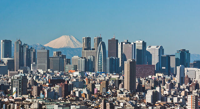 Skyscrapers in Tokyo with Mount Fuji in the background